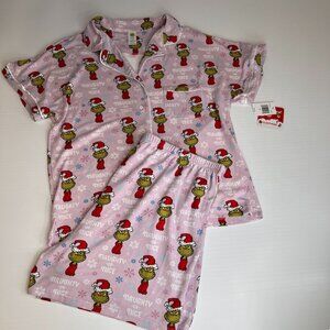 The Grinch Pajama Set Women Large Naughty Nice Santa Holiday Short Pant Core Ne